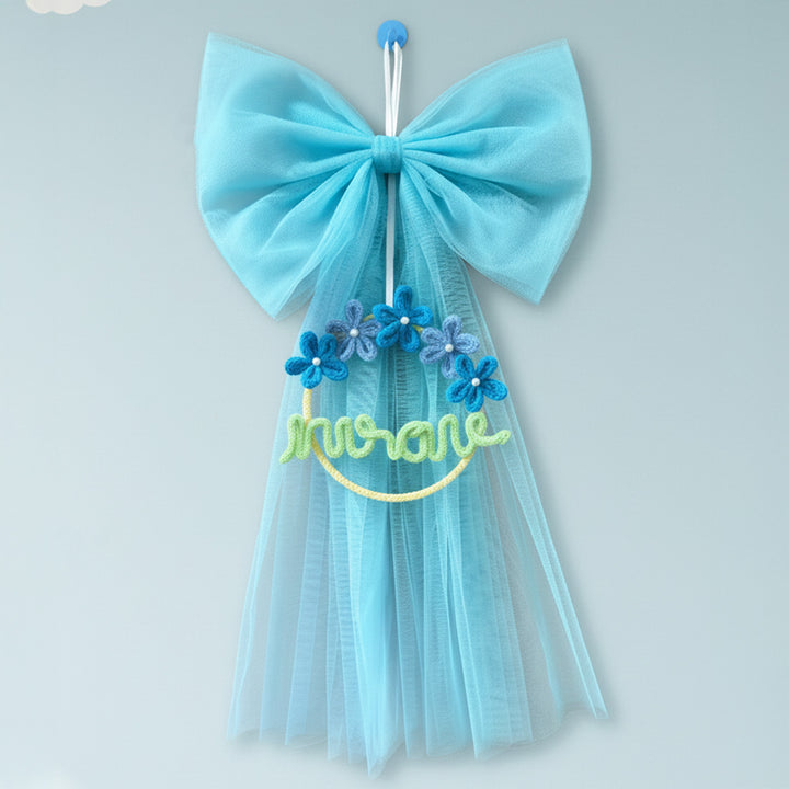 Personalized Knitted Wire Pink Bow Theme Kids Name Plate