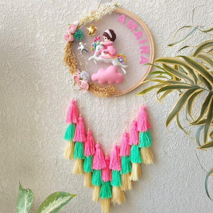 Personalized Unicorn Theme Kids Name Plate With Tassels