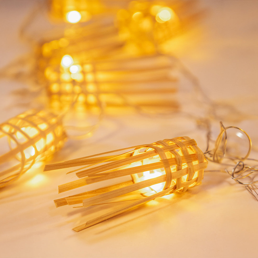 Frill Handcrafted Beige Bamboo LED Fairy Light For Home Decor