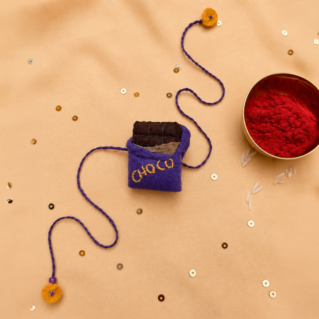 Hand Embroidered Chocolate Rakhi With Magnet For Brother