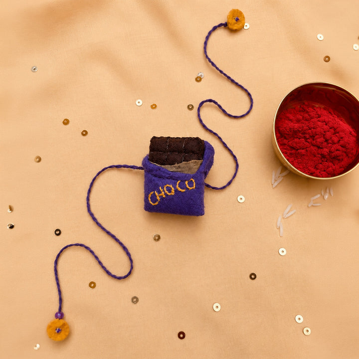 Hand Embroidered Chocolate Rakhi With Magnet For Brother