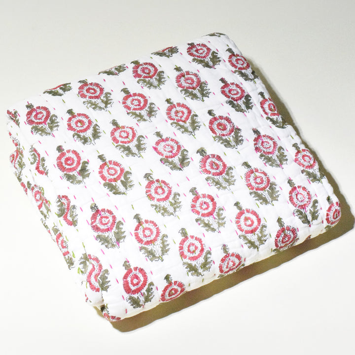 Hand Block Printed Scarlet Greens Quilt/Comforter