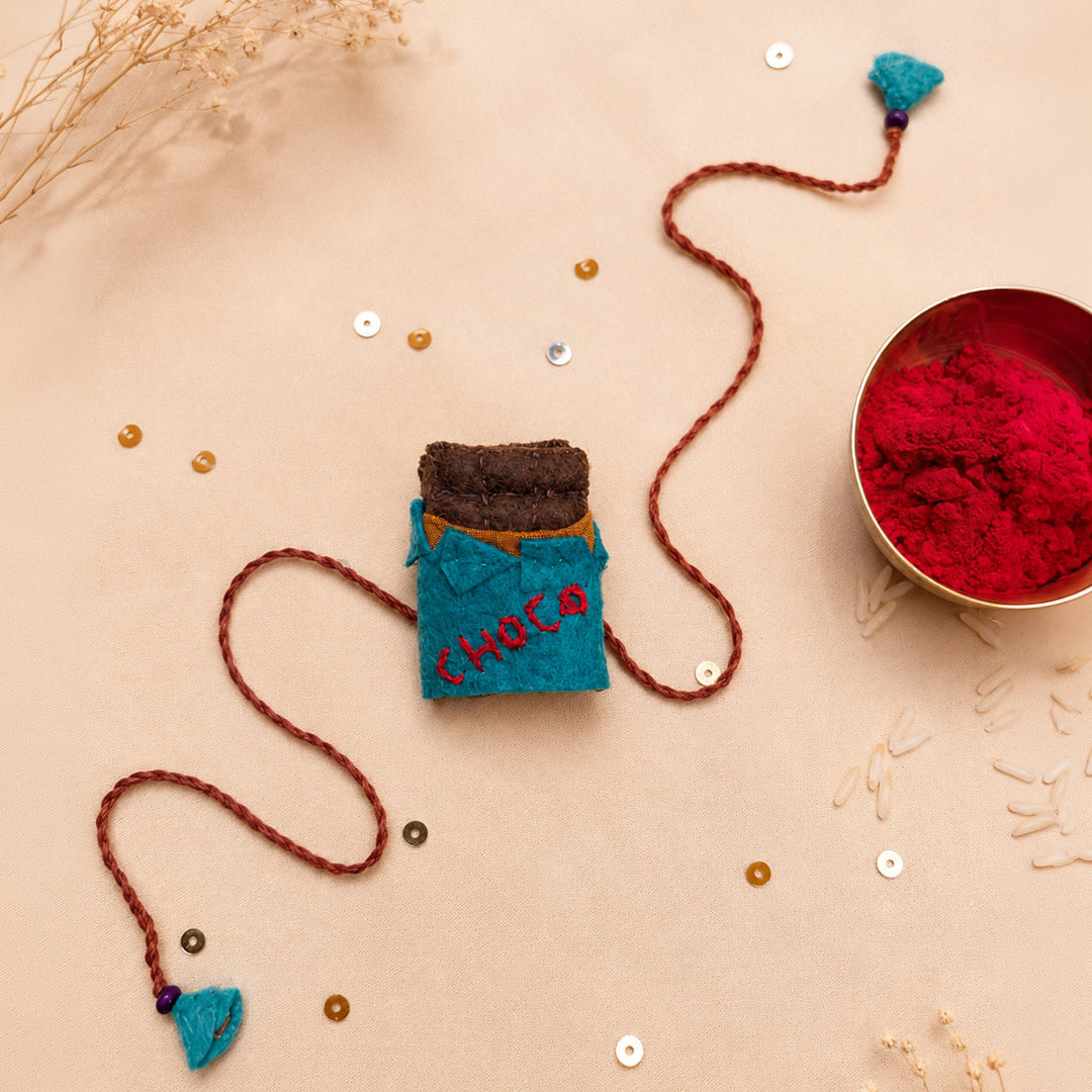 Hand Embroidered Chocolate Rakhi With Magnet For Brother