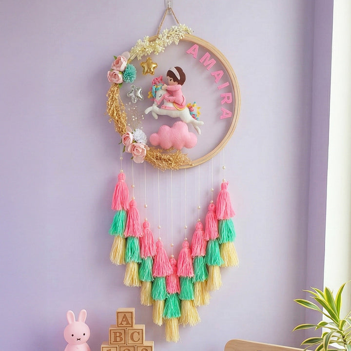 Personalized Unicorn Theme Kids Name Plate With Tassels