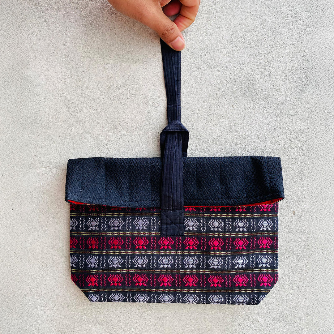 Handmade Grey Lotus Khunn Fabric Cotton Wrist Purse