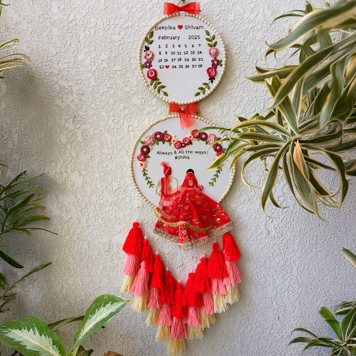 Personalized Embroidered Floral Double Hoop Wedding Plaque With Tassels
