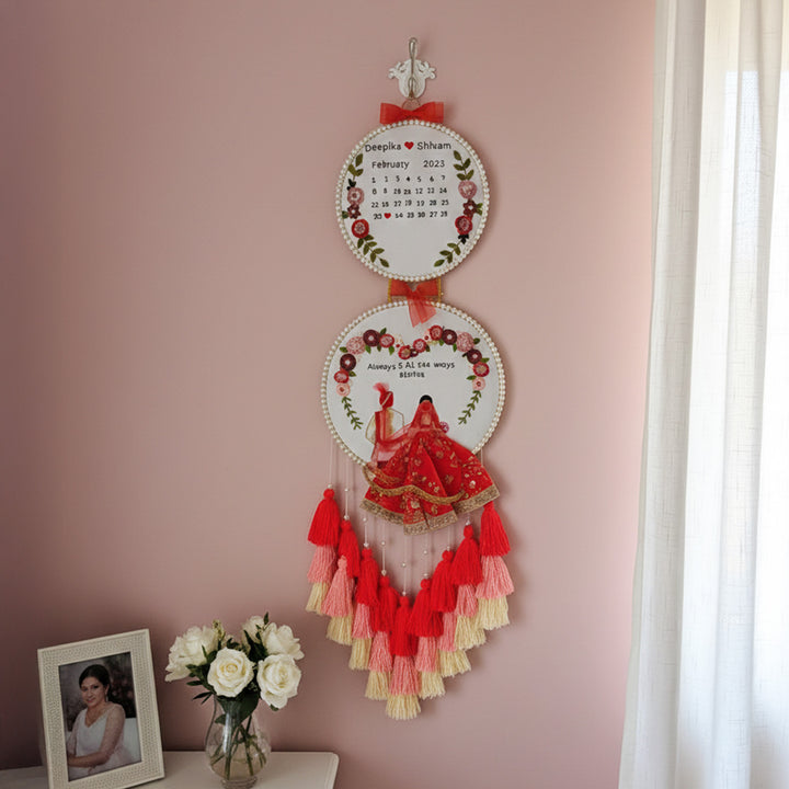 Personalized Embroidered Floral Double Hoop Wedding Plaque With Tassels