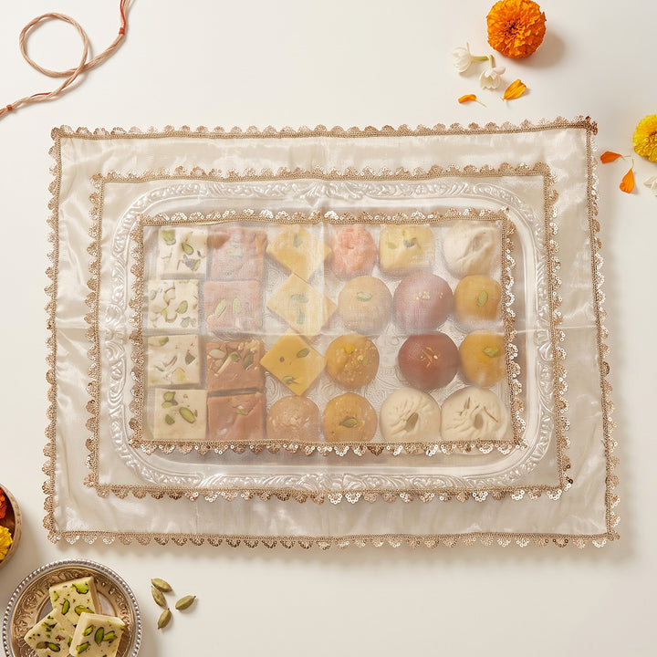 Handmade Tissue Fabric Tray Cover With Scallop Detail For Festive Decor