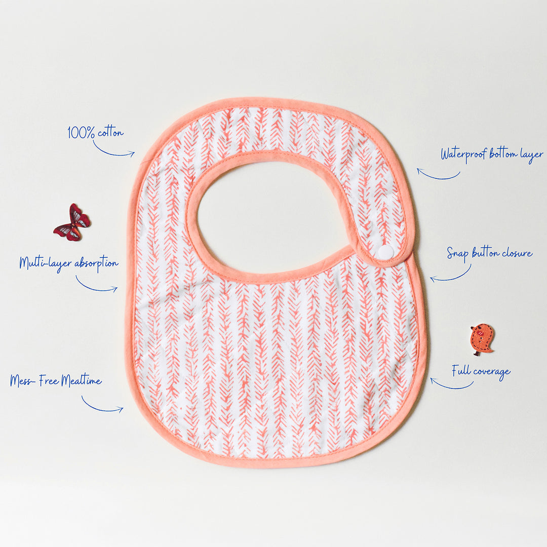 Block Printed Peach Harvest Bib