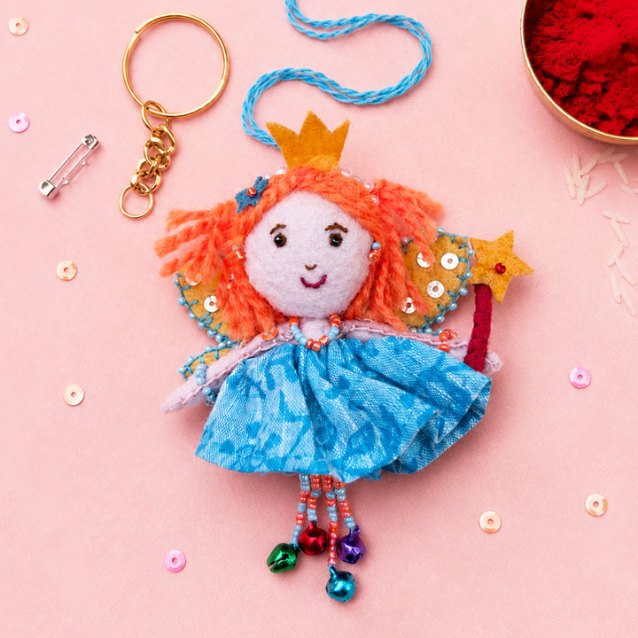 Hand Embroidered Fairy Princess Charm Lumba With Keychain & Brooch Pin For Girls