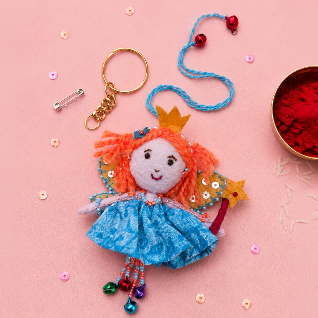 Hand Embroidered Fairy Princess Charm Lumba With Keychain & Brooch Pin For Girls