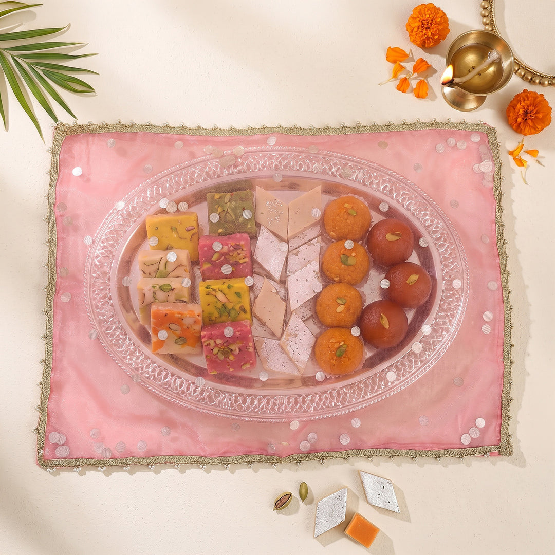"Tikli" Organza Tray Cover With Shimmer Detail For Festive Decor