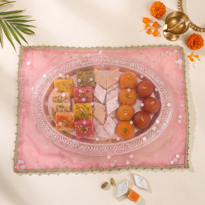 "Tikli" Organza Tray Cover With Shimmer Detail For Festive Decor