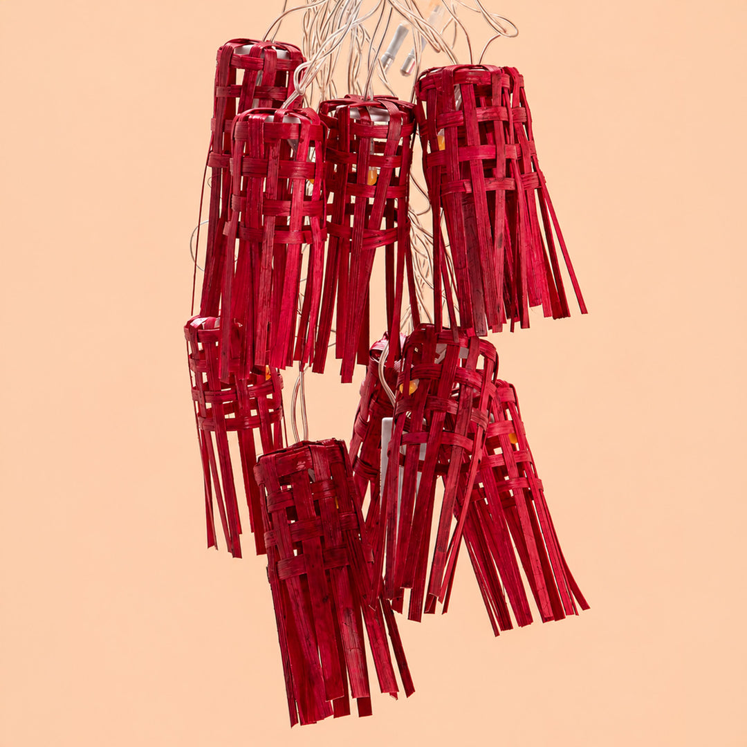 Frill Handcrafted Red Bamboo LED Fairy Light For Festive Decor