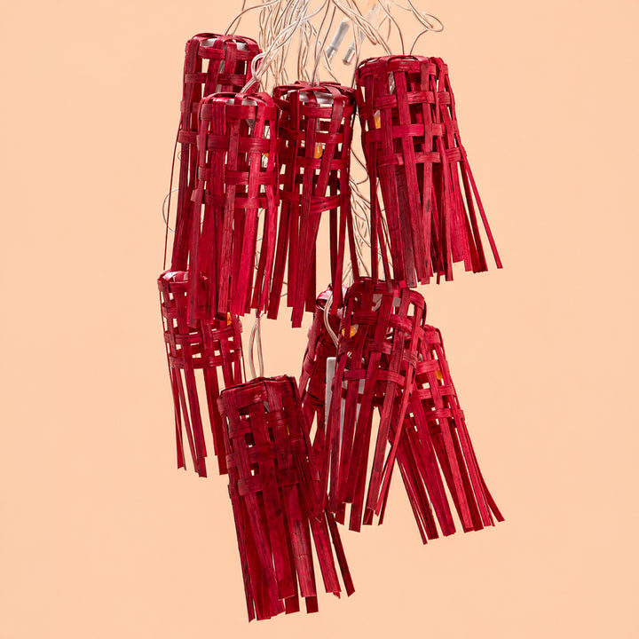 Frill Handcrafted Red Bamboo LED Fairy Light For Festive Decor
