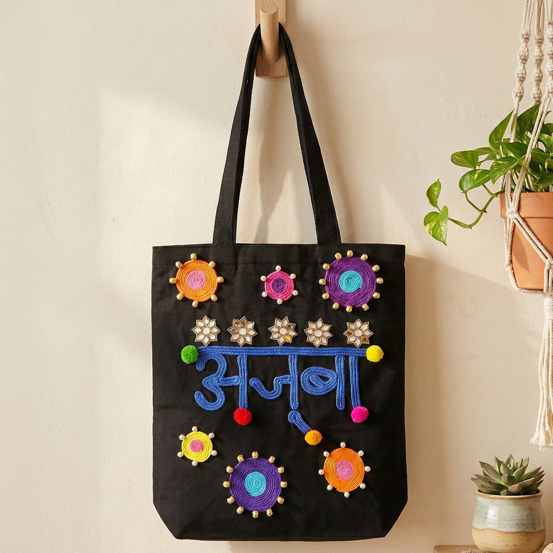 Hand-Embroidered Dori Work Ajooba Tote Bag