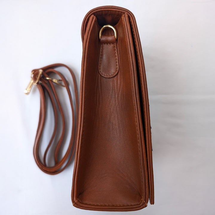 Shimmering Sequins Brown Leather Sling Bag