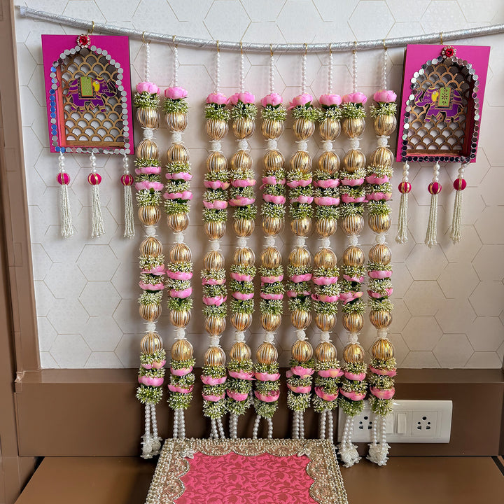 Set of 10 | Floral Latkan Backdrop Hanging With Golden Accents For Festive Decor