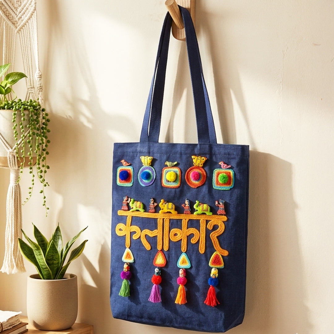 Hand-Embroidered Dori Work Kalakaar Tote Bag