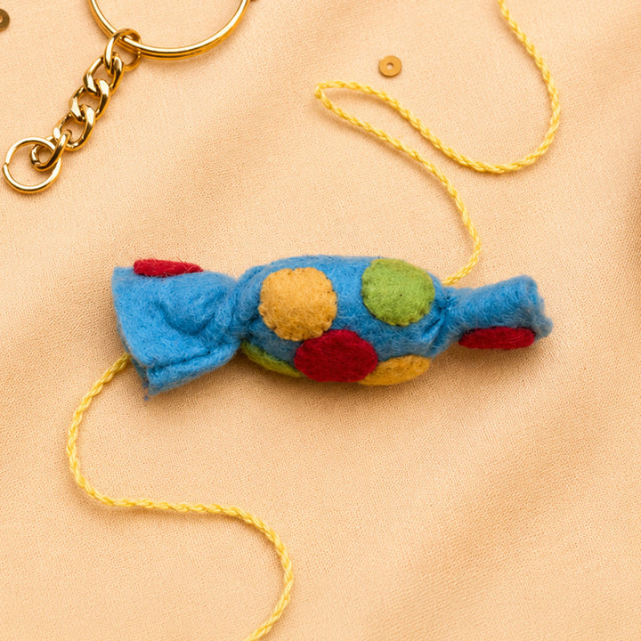 Hand Embroidered Toffee Rakhi With Keychain For Brother