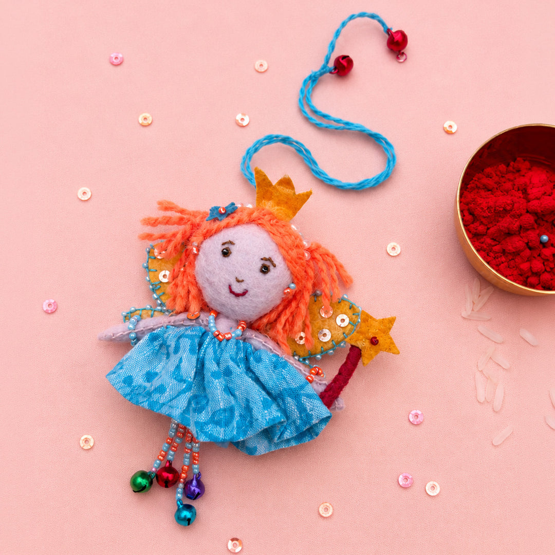 Hand Embroidered Fairy Princess Charm Lumba With Keychain & Brooch Pin For Girls
