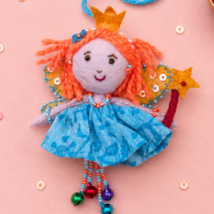 Hand Embroidered Fairy Princess Charm Lumba With Keychain & Brooch Pin For Girls