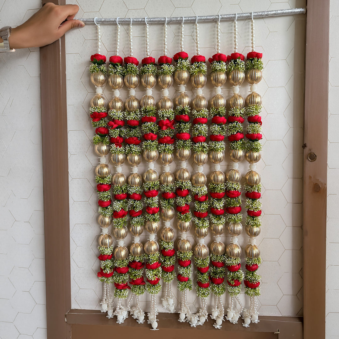 Set of 10 | Floral Latkan Backdrop Hanging With Golden Accents For Festive Decor