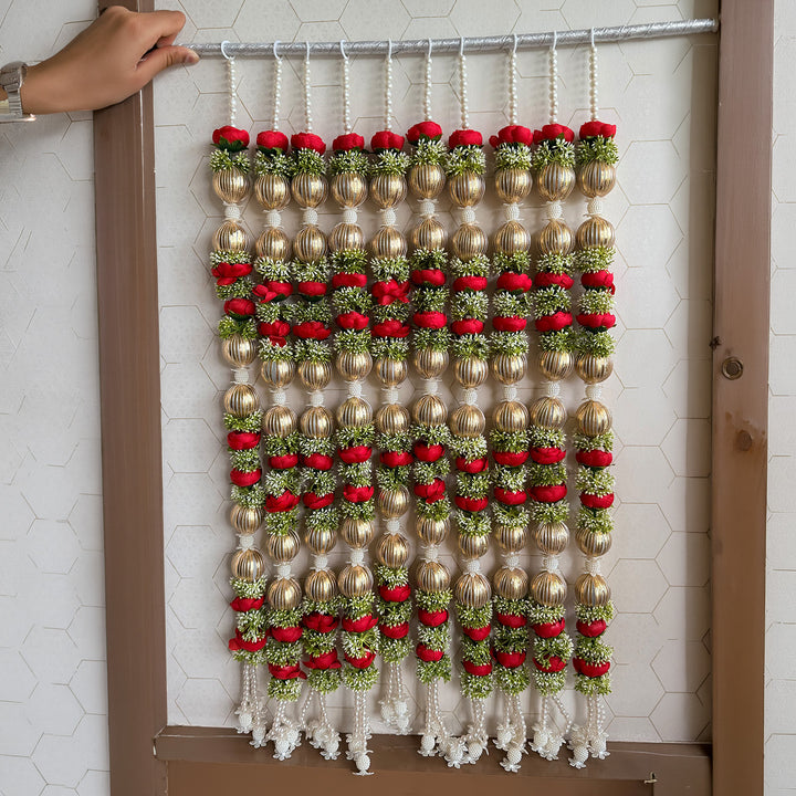 Set of 10 | Floral Latkan Backdrop Hanging With Golden Accents For Festive Decor