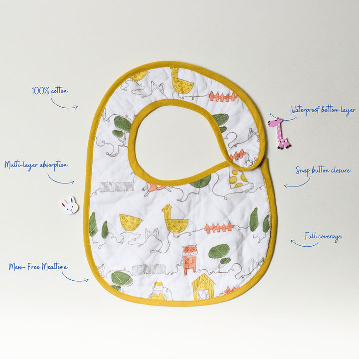 Block Printed Farm Friends Bib