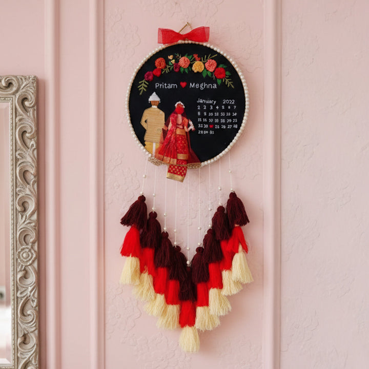 Personalized Embroidered Bengali Couple Wedding Plaque With Tassels