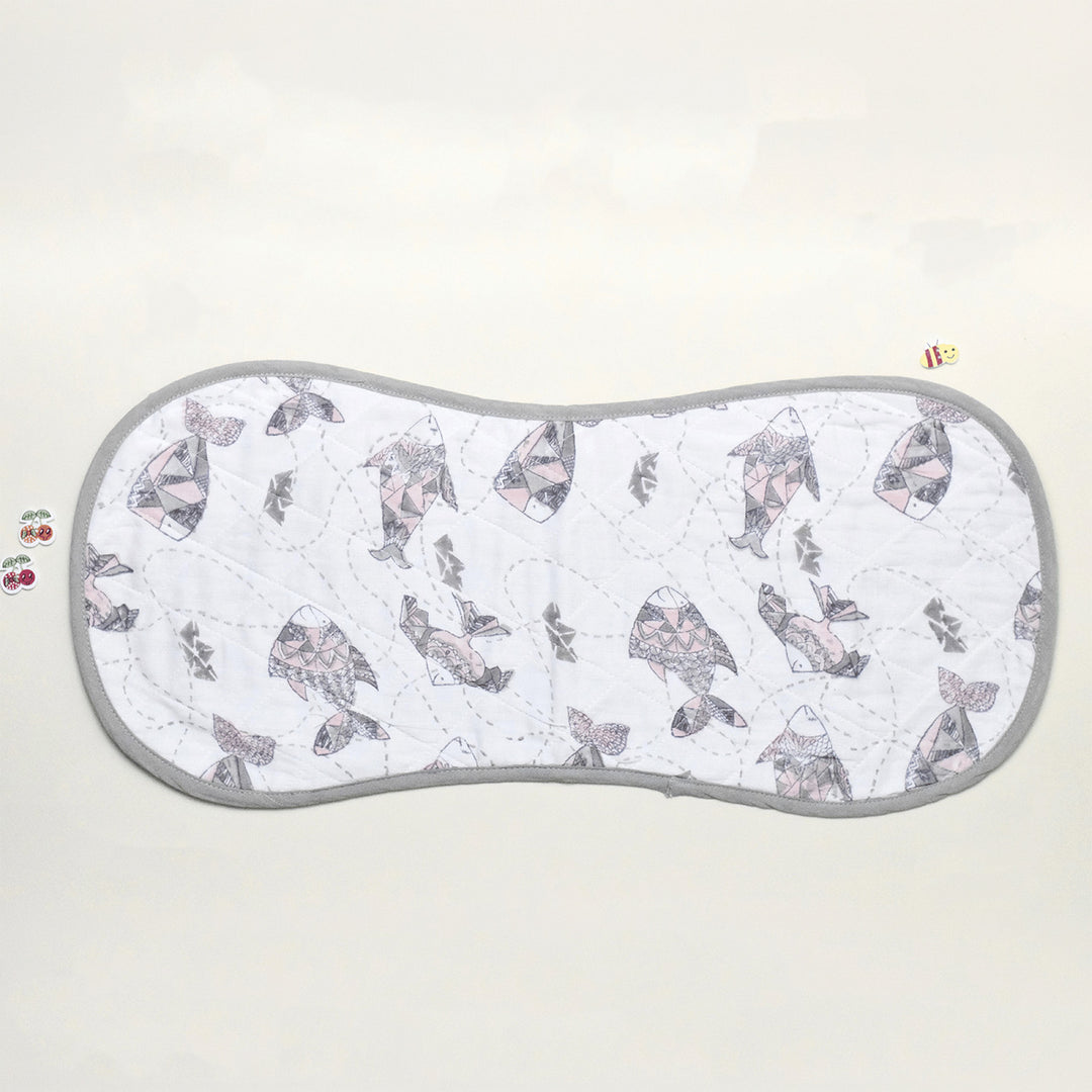 Block Printed Greyscale Aquarium Burp Cloth