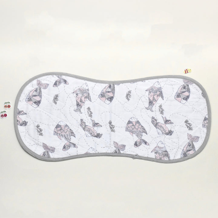 Block Printed Greyscale Aquarium Burp Cloth