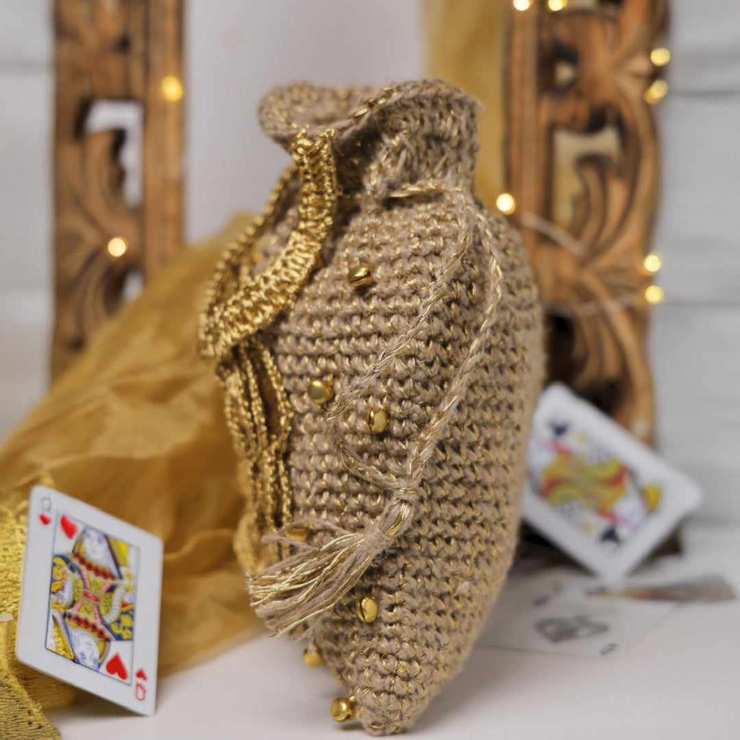 Handmade Crochet Golden Bloom Ghungroo Potli