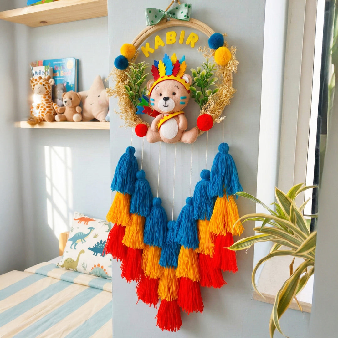 Personalized Native Teddy Theme Kids Name Plate With Tassels