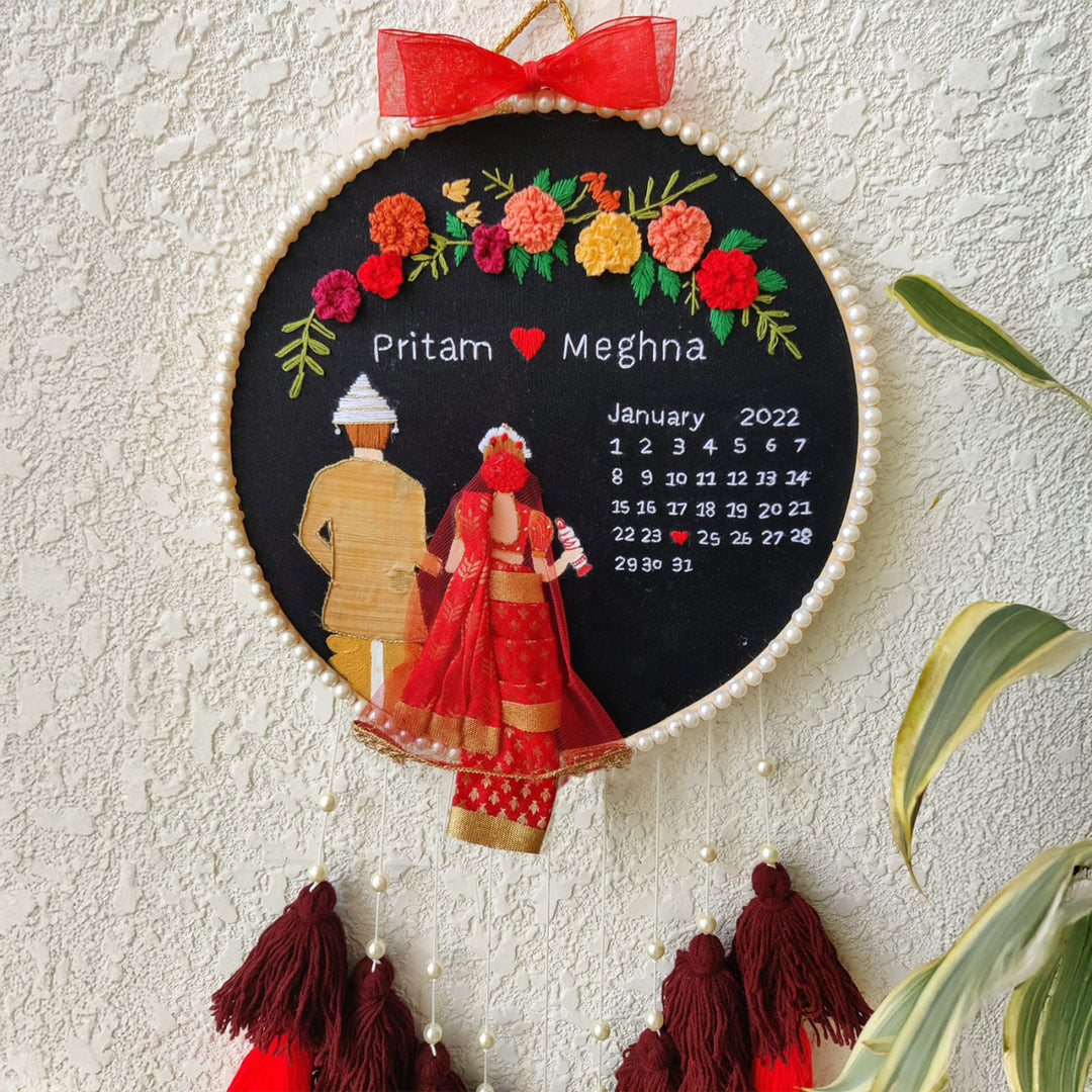 Personalized Embroidered Bengali Couple Wedding Plaque With Tassels