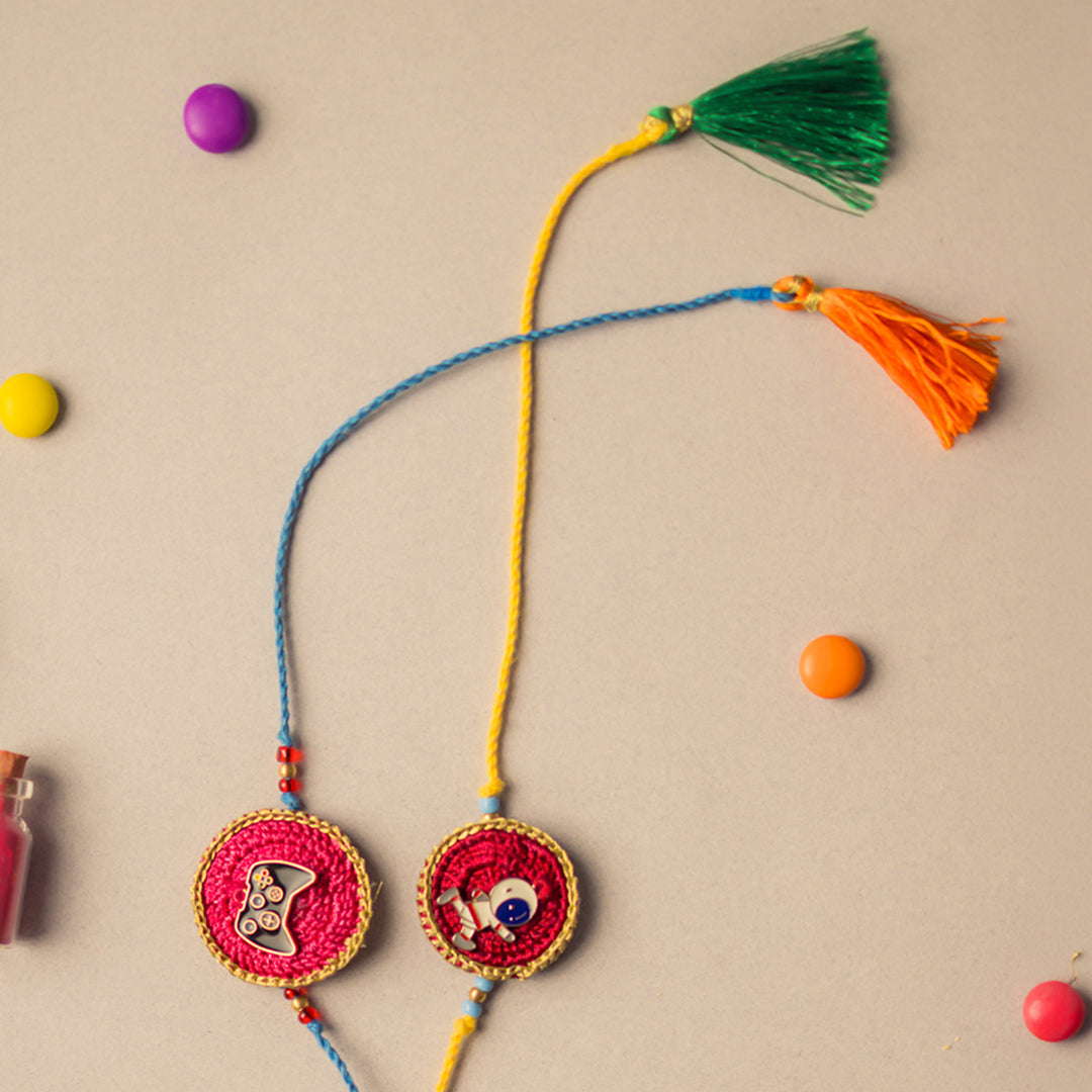 Intricate Beaded Crochet Digital Star Kids Rakhi With Roli Chawal for Kids | Set of 2