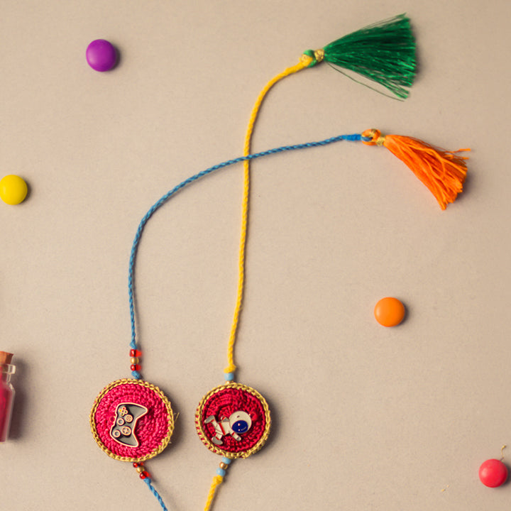 Intricate Beaded Crochet Digital Star Kids Rakhi With Roli Chawal for Kids | Set of 2