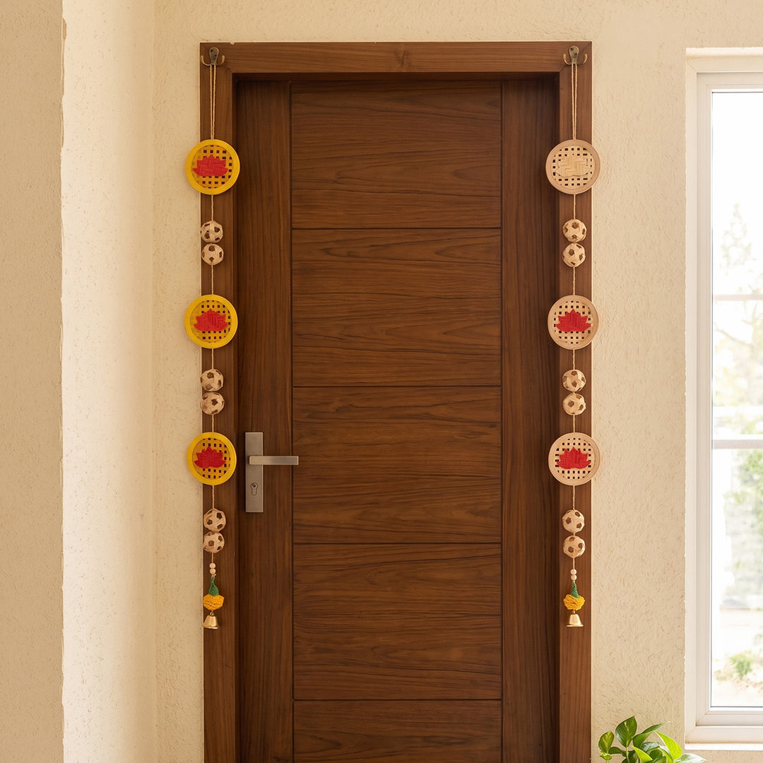 Set of 2 | "Neelkamal" Handcrafted Bamboo Lotus Wall Hanging For Festive Decor