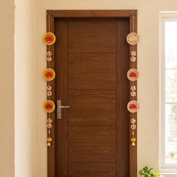 Set of 2 | "Neelkamal" Handcrafted Bamboo Lotus Wall Hanging For Festive Decor