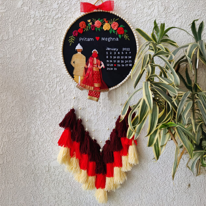 Personalized Embroidered Bengali Couple Wedding Plaque With Tassels