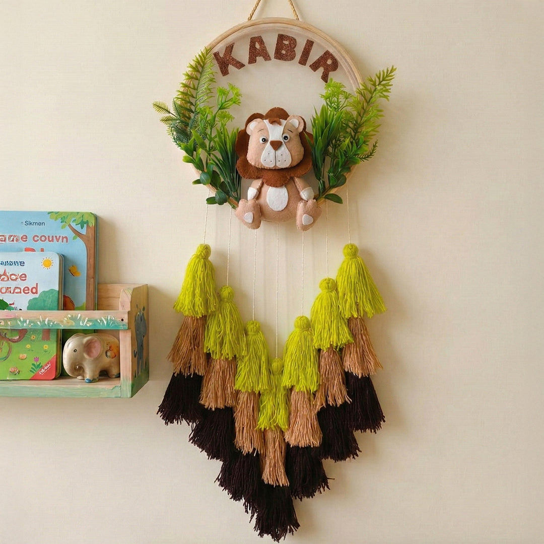 Personalized Lion Theme Kids Name Plate With Tassels