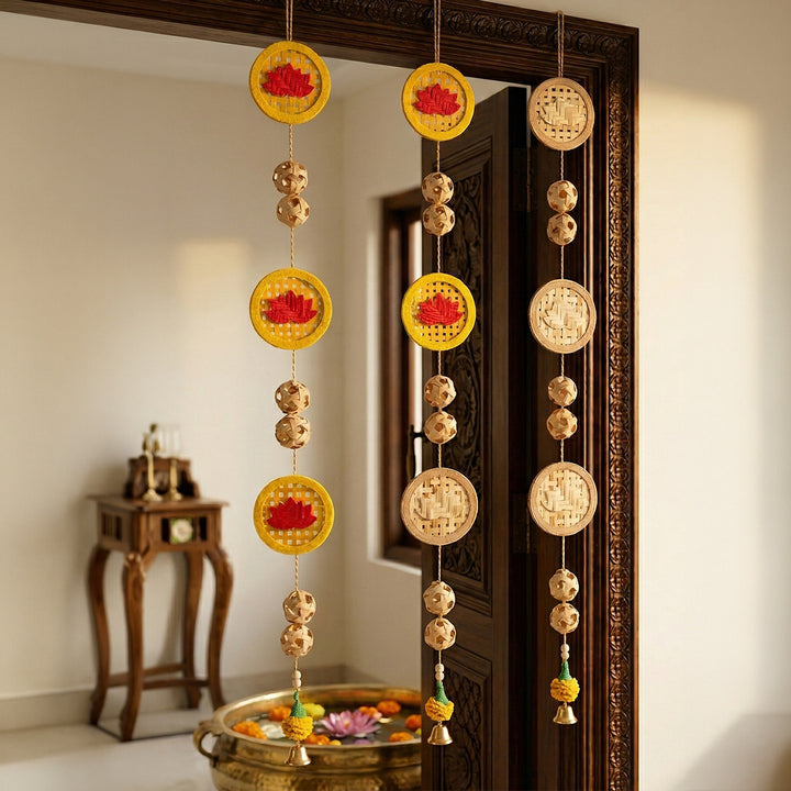 Set of 2 | "Neelkamal" Handcrafted Bamboo Lotus Wall Hanging For Festive Decor