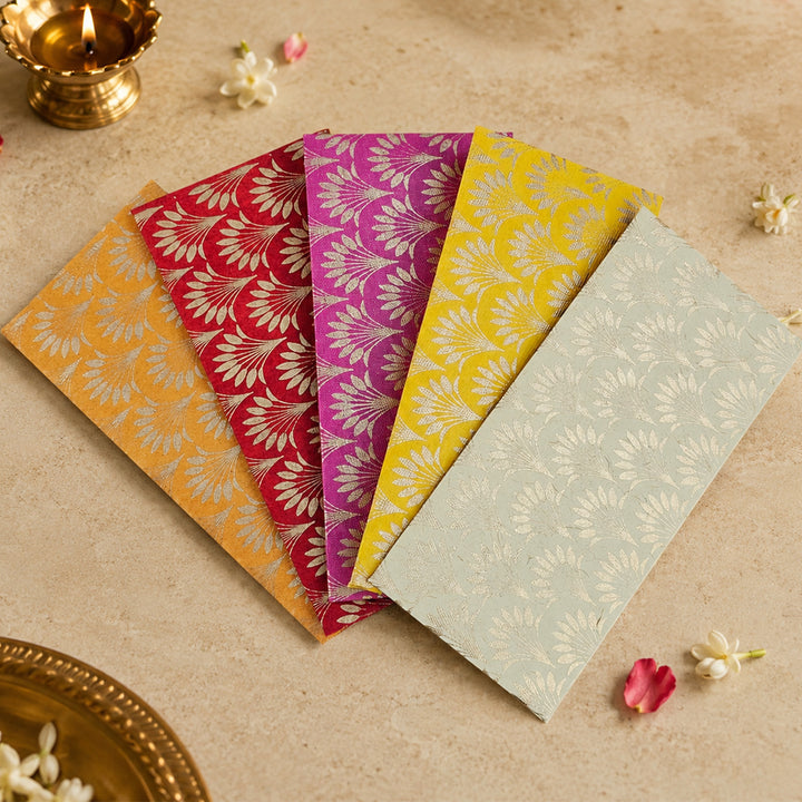 Set Of 5 "Palm Tree" Screen Printed Handmade Paper Gift Envelopes With Flap Closure For Festive Gifting
