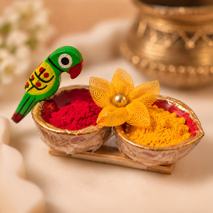 Akhrot Walnut Shell Roli Chawal Haldi Kumkum Holder For Puja And Festive Gifting