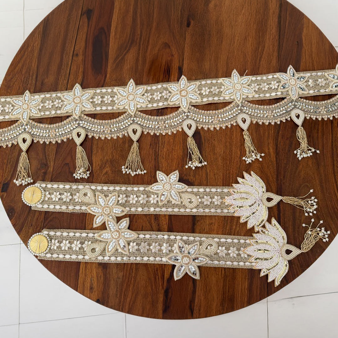 Floral Mirror & Pearl Handmade Jute Toran