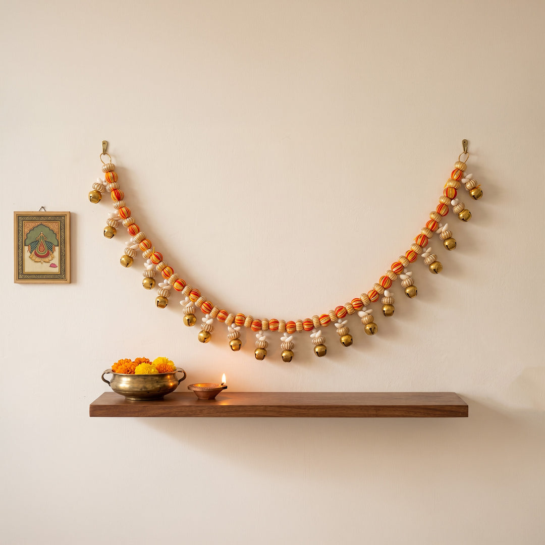 Mouli Thread & Wool Toran With Ghunghroo Bell Detailing For Festive Decor