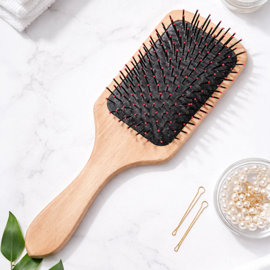 Personalized Leafy Paddle Bamboo Wooden Hair Brush