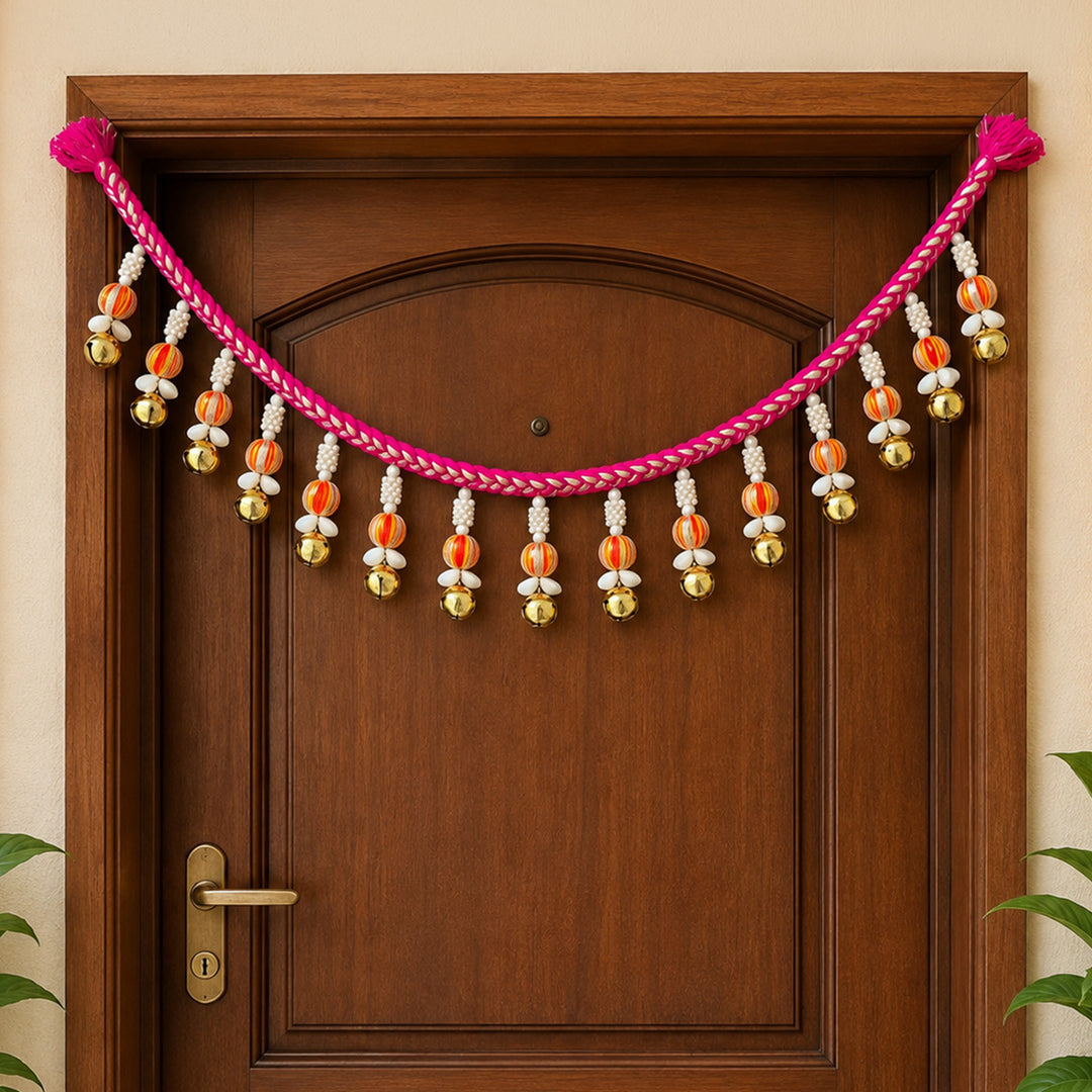 Handmade Mouli Thread & Wool Toran With Ghunghroo Bell Tassels For Festive Decor