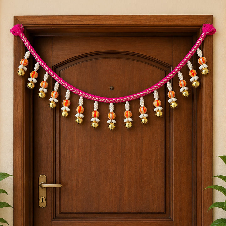 Handmade Mouli Thread & Wool Toran With Ghunghroo Bell Tassels For Festive Decor