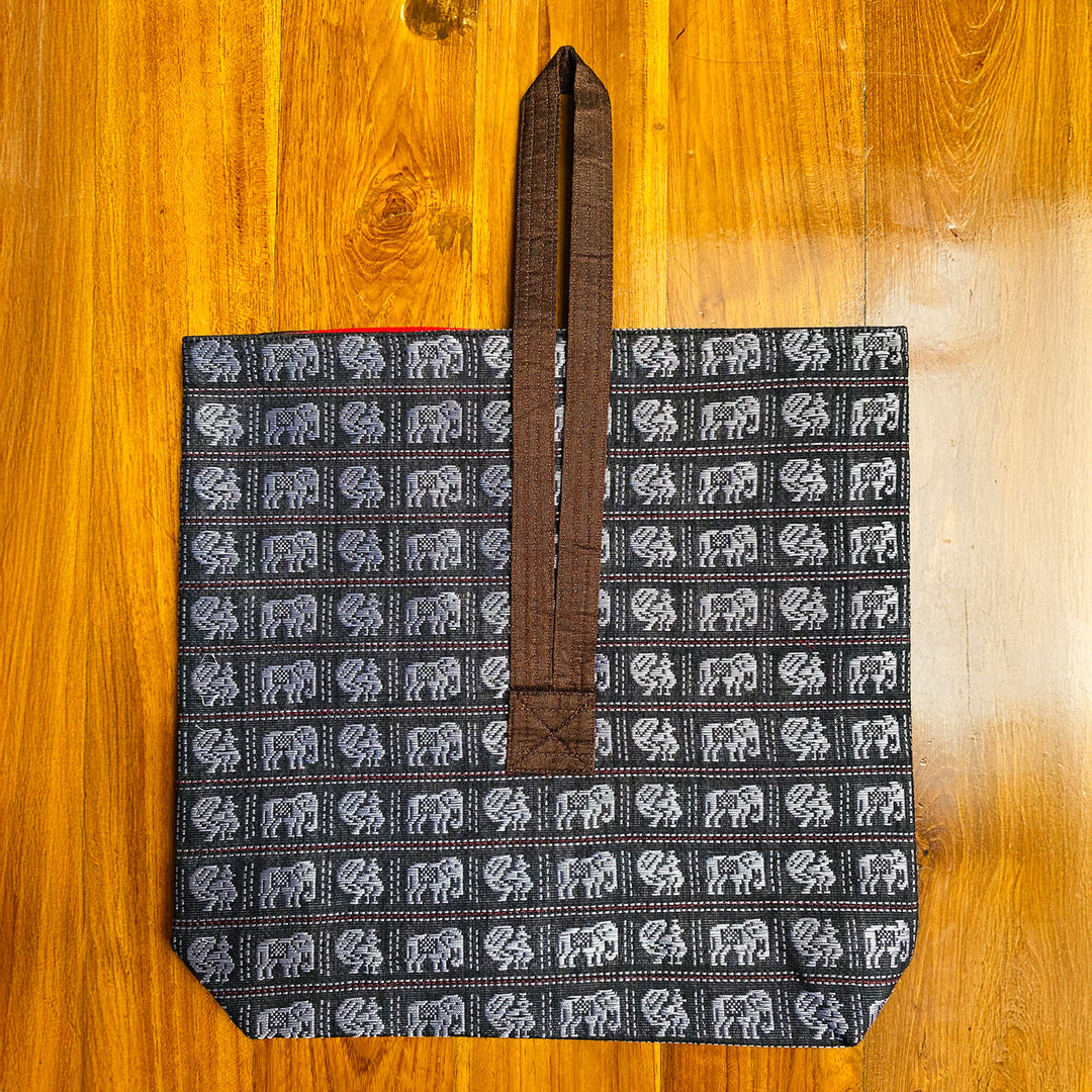 Handmade Black Elephant & Peacock Motif Khunn Fabric Cotton Wrist Purse